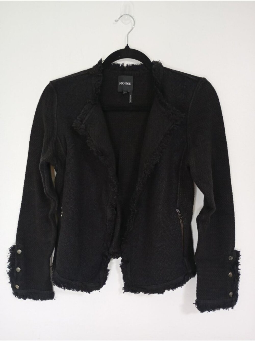 Nic+Zoe Black Fringed Open Front Jacket XS Womens Casual Textured Blazer - Picture 10 of 12